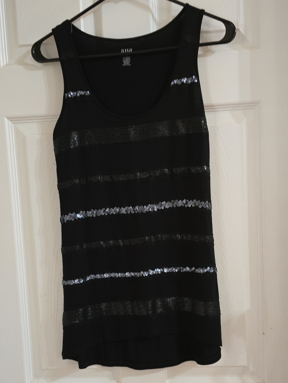 A.N.A Black Sequin Stripe Tank Top